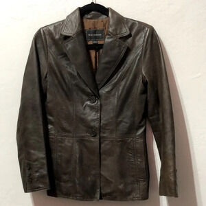 First Avenue Women's Brown Lamb Skin Leather Single Breasted Jacket Size S